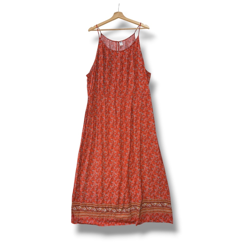 Old Navy Womens XXL Orange Floral Sleeveless Maxi‎ Dress Boho Summer